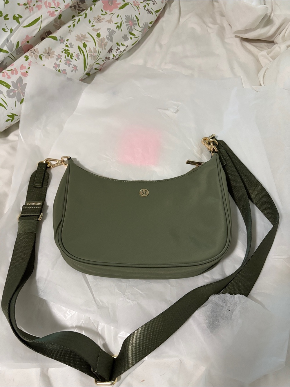 lululemon athletica Olive Green Crossbody with Gold Hardware